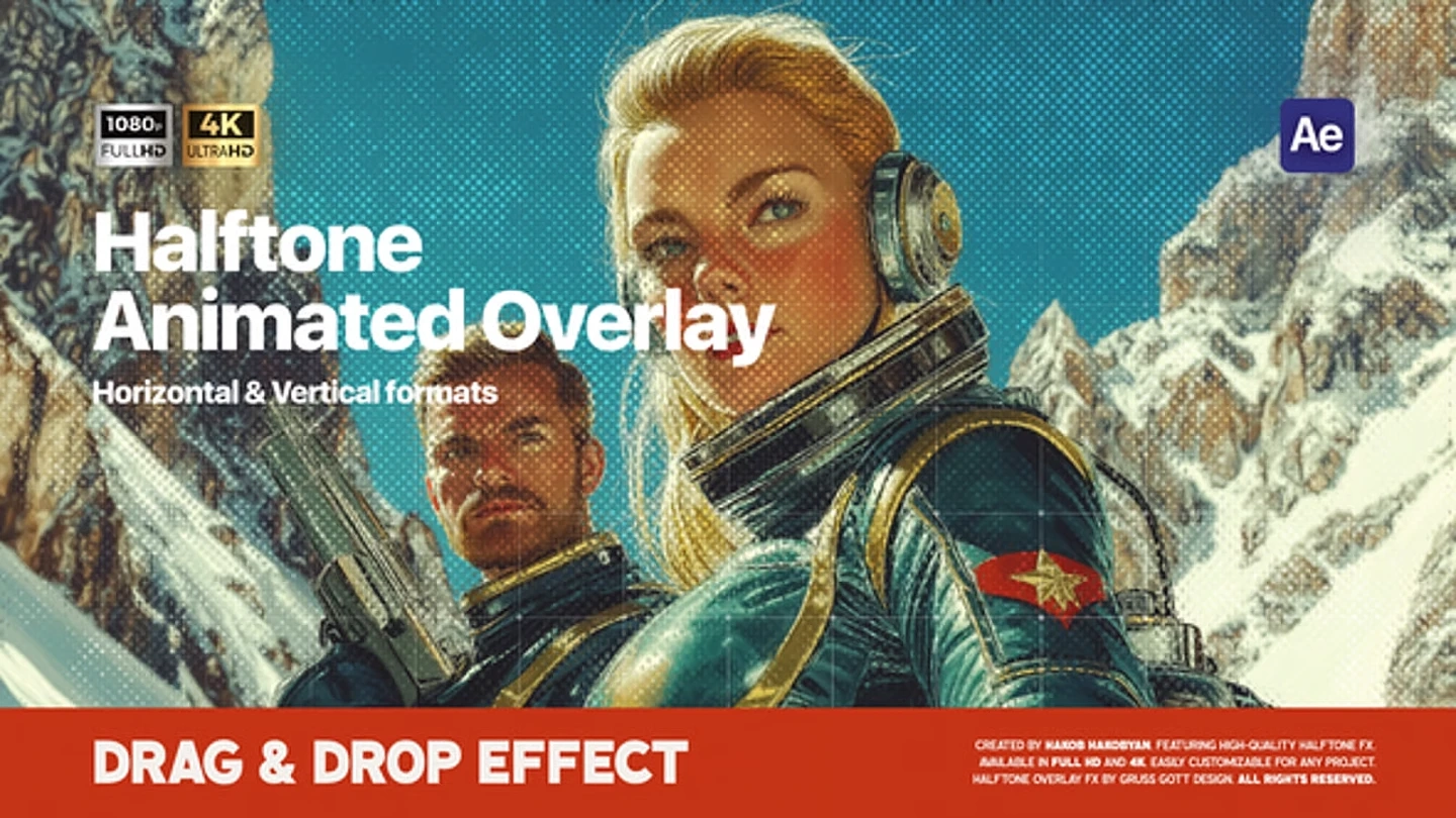 Halftone Overlay Template for After Effects — 4K Retro Effect (10 FPS)