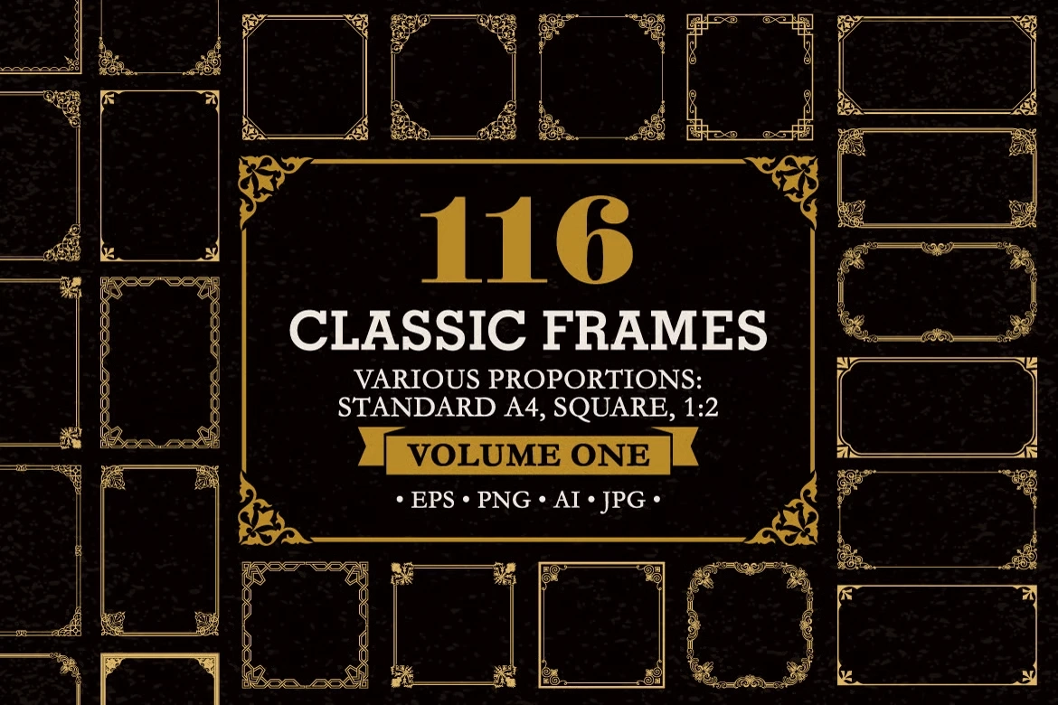 Classic Frame Set — 116 Decorative Borders & Ornaments (AI, EPS, PNG)