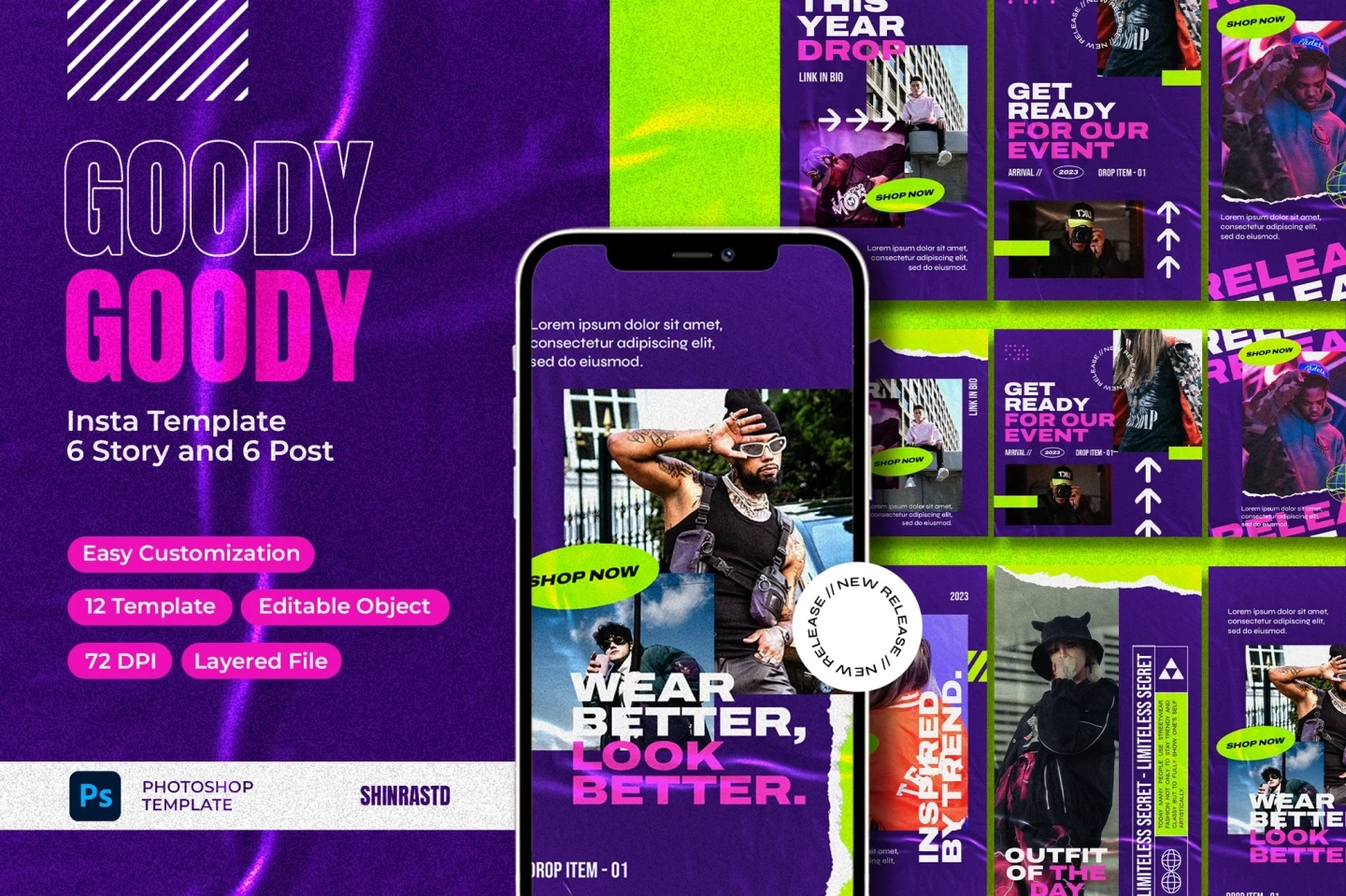 Hypebeast Instagram Template — Neon PSD Designs for Posts & Stories