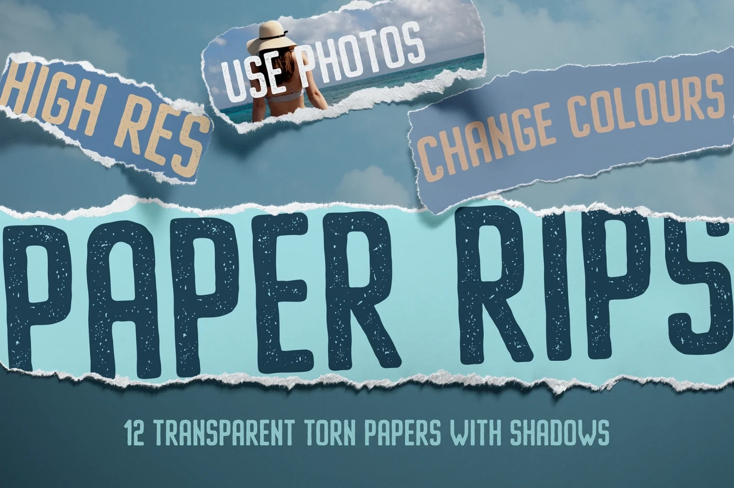 Torn Paper Graphic Background PSD — 12 Isolated Elements with Shadows