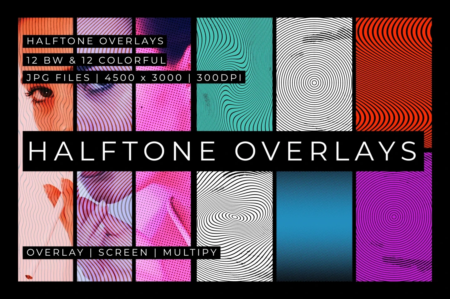 Halftone Retro Backgrounds — 24 High-Resolution JPG Images for Vintage-Inspired Design