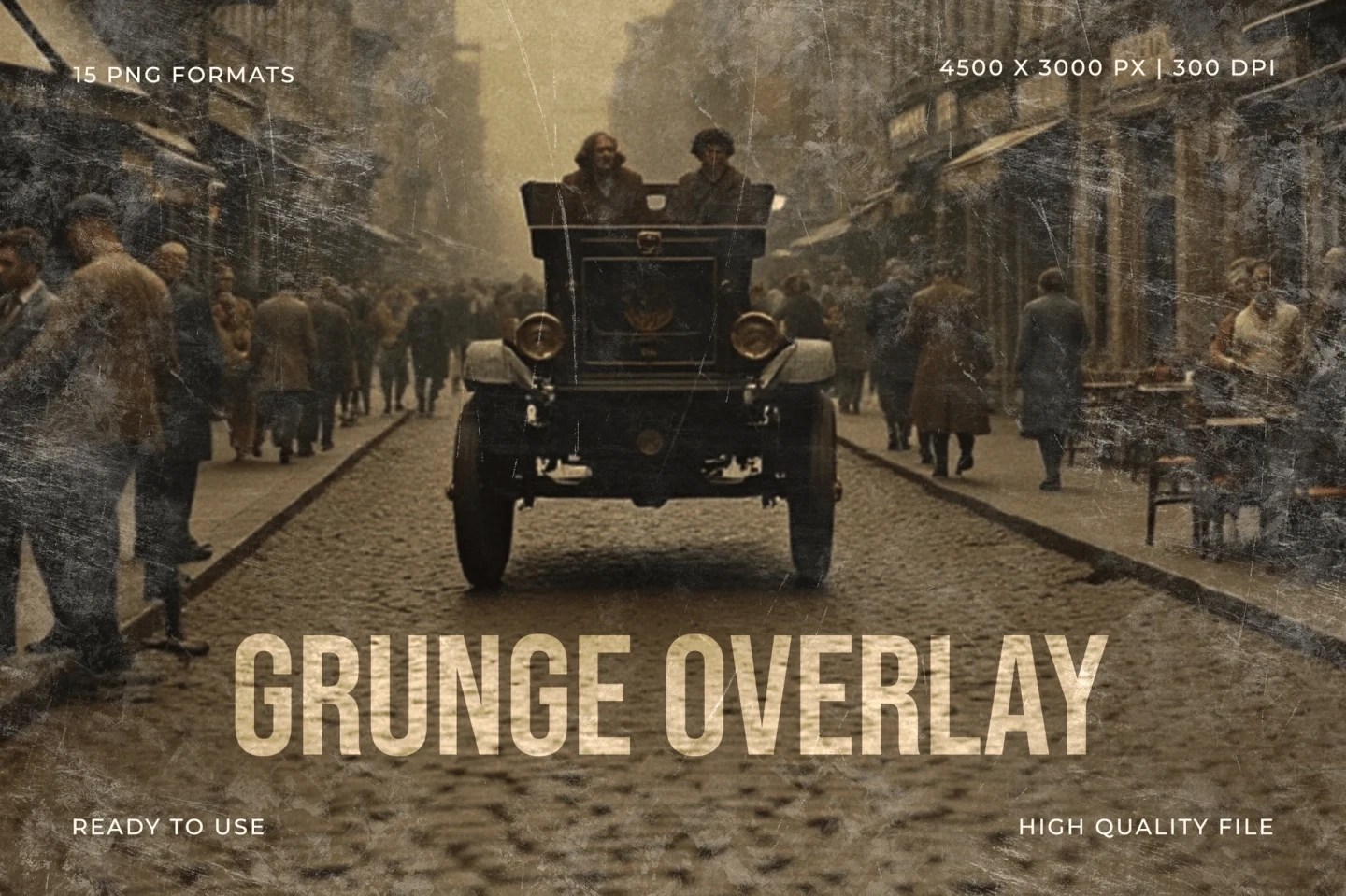 15 Grunge-Style Textures – PNG Overlays 4500x3000 px for Backgrounds and Design