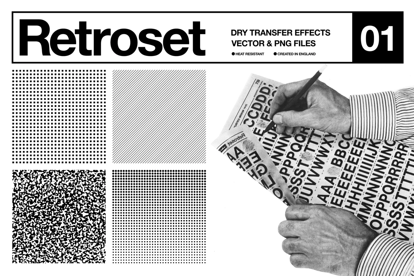 Black and White Retro Print Textures — PNG & EPS Design Set